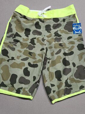 Castaways 71672 Mens Board Shorts Swim Trunks S 30 Camo Neon Orange Trim 142